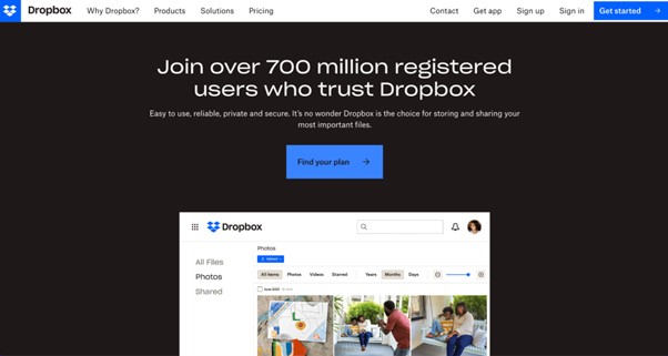 Desktop view of Dropbox