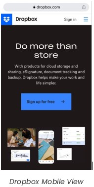 Mobile view of Dropbox