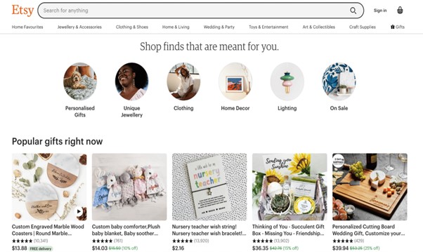 Desktop View of Etsy Website